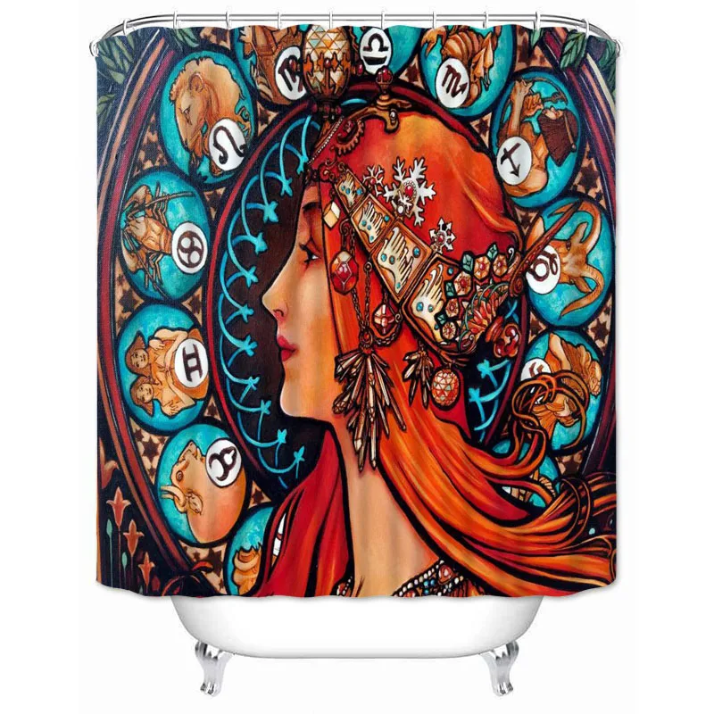 Musife Custom Alphonse Mucha Shower Curtain Cartoon Waterproof Polyester Fabric Bathroom With Hooks DIY Home Decor