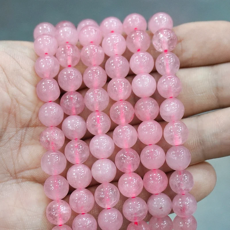 4/6/8/10/12mm Natural Stone Malagasy Pink Crystal Quartz Round Loose Beads for Jewelry Making DIY Charms Bracelet Earrings 15\'\'