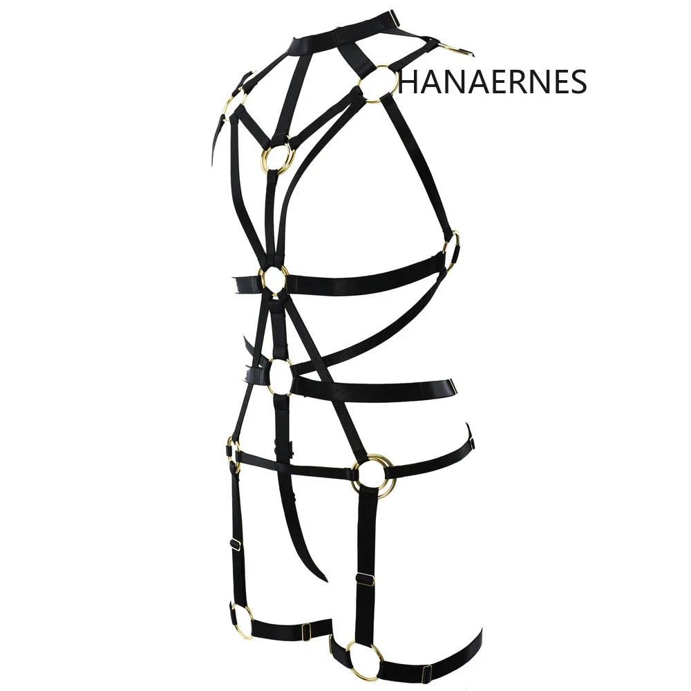 Hanaernes Đen Gothic Gợi Cảm Thun Body Lồng Nữ Thanh Múa Cột Dây Body Xòe Bộ Đồ Lót Nữ Treo Áo