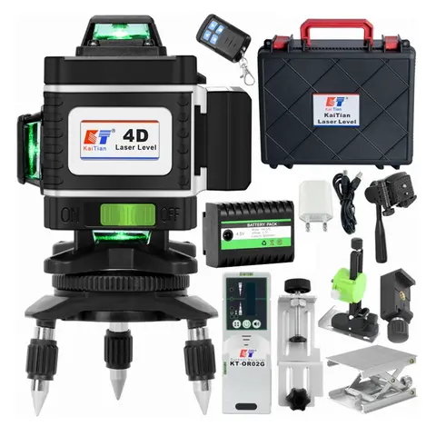 KaiTian Nivel 레이저 레벨 삼각대, 셀프 레벨링, 360 그린 4D 크로스, 16 라인, 수평 및 수직 전문 레이저 레벨 리시버