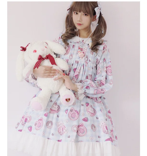 lolita cat OP girl vintage lace bowknot peter pan collar high waist victorian dress kawaii girl gothic lolita op loli cos cute