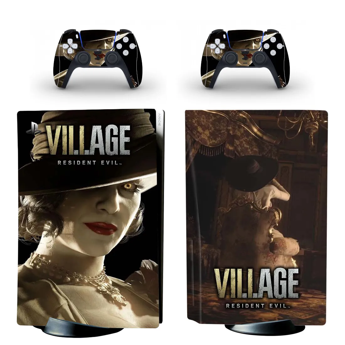 Evil Village PS5 pegatina de disco estándar cubierta de calcomanía para consola PlayStation 5 y 2 controladores PS5 disco piel vinilo