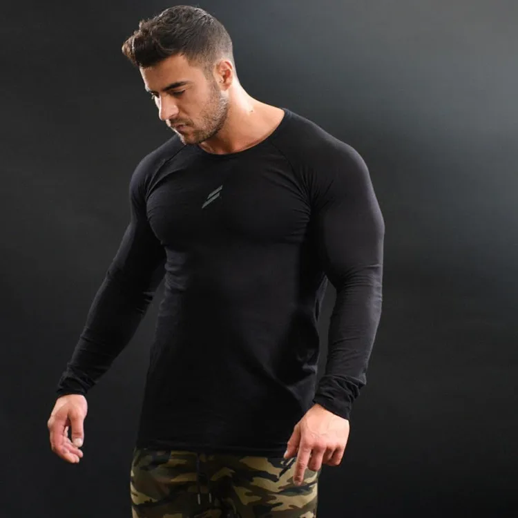 Mens Long Sleeve T Shirts Spring Summer Slim Shirts Male Tops Leisure Bodybuilding Long Sleeve Personality Tees