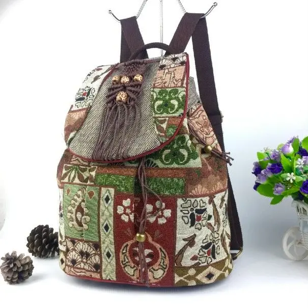 Bohemian cotton and linen school bag travel backpack student school bag woven shoulder bag Canvas Backpack Women Sac A Dos Femme