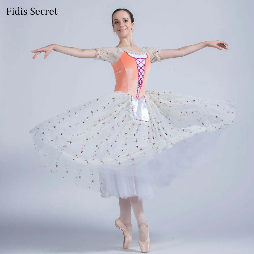 Adult Giselle Ballet Tutu,Short Sleeve Peasant Long Romantic Dress,Girls Ballerina YAGP Performance Competition Stage Costumes