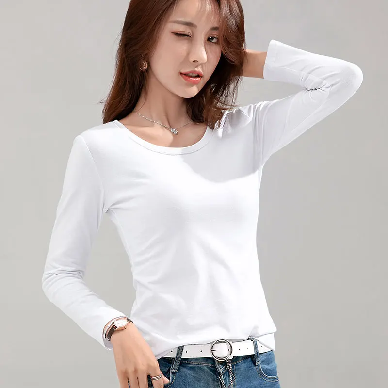 MRMT 2024 Brand New Women\'s T-shirt Slim Pure Cotton 95% Women T-shirt Long-sleeved for Female Thin White Tops Woman Tees Shirt