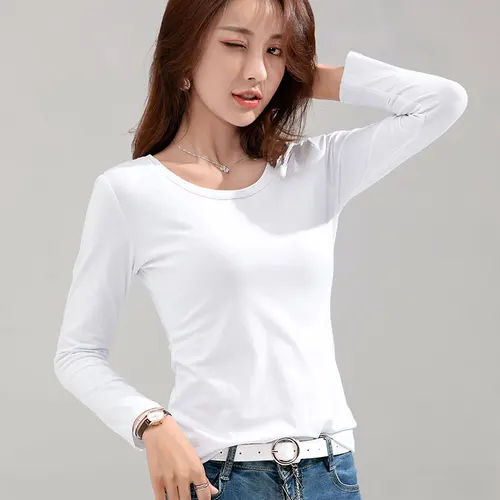 Imagen 2 del producto MRMT 2025 nueva camiseta para mujer, camiseta ajustada de algodón puro 95% para mujer, camisetas blancas finas de manga larga para mujer, camisetas para mujer