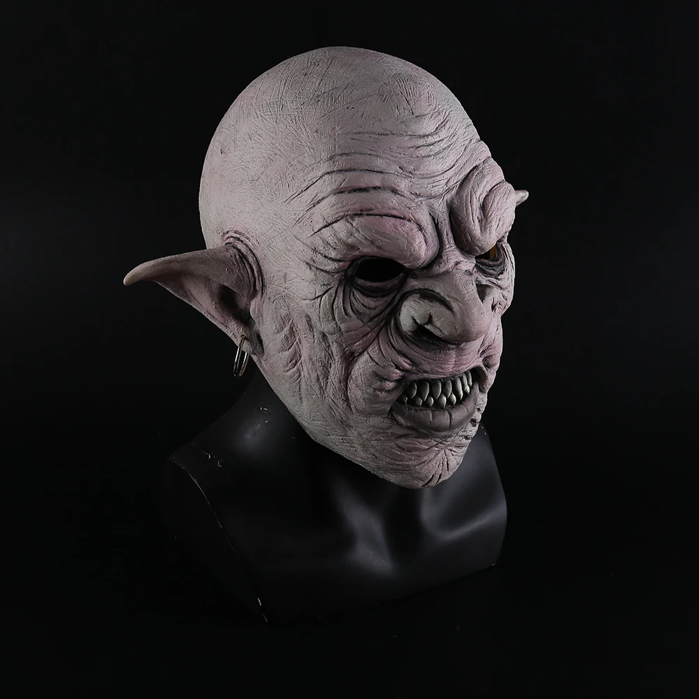 New Cool Goblins Mask with Earrings on the Ear Halloween Horror Mask Creepy Costume Party Cosplay Props Men Latex Scary Mask