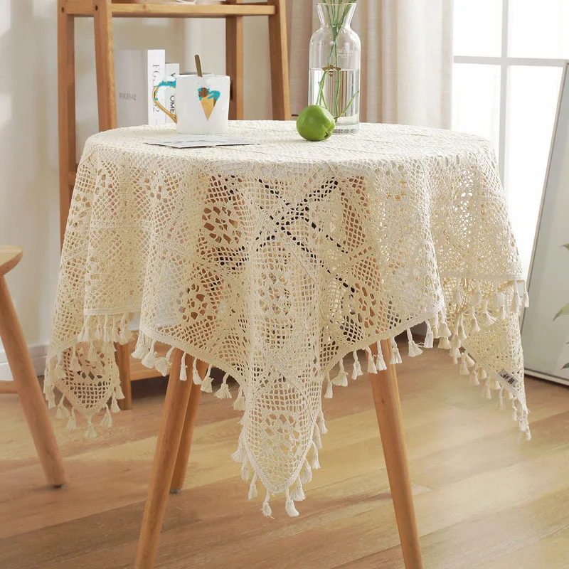 

Elegant Europe Floral Table Cloth Decoration Handmade Knitted Lace Tablecloth Cotton Hollow Out Restaurant Coffee Table Cover