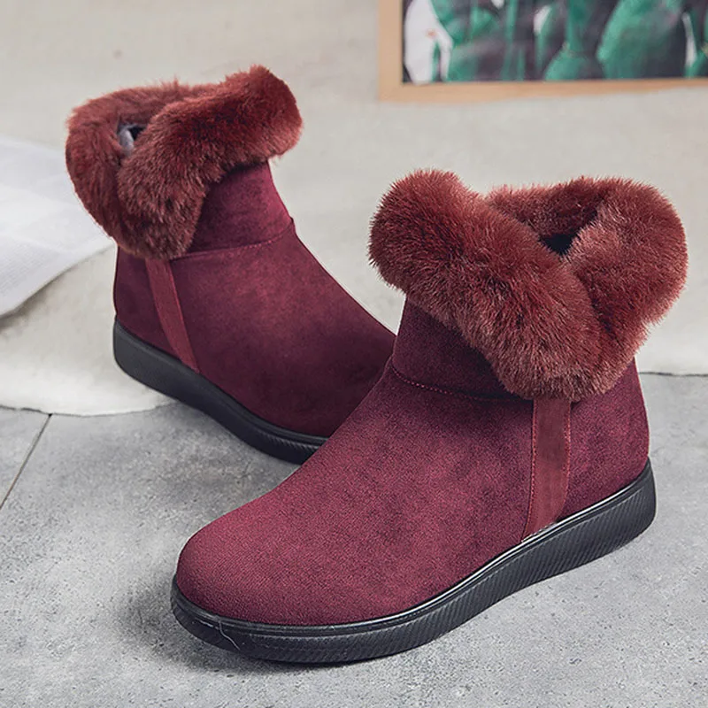 Women Platform Shoes Faux Suede Zip Shoes 2023 Women Snow Boots Warm Fur Plush Winter Ankle Boot Female botas de mujer WSH3720