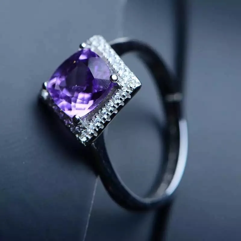 

birthstone ring 925 silver ring purple Amethyst gemstone ring women ring puple gem ring round gem ring 2020 year gift square