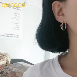 QMCOCO Silver Color Stud Earrings For Women Vintage Weaving Knotted Geometric Birthday Party Jewelry Gifts  2021 New Trendy