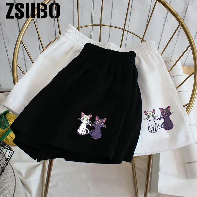 2021 summer new style women's animated pet wide-leg sports casual shorts, women's loose fit shorts, women's high-waist shorts