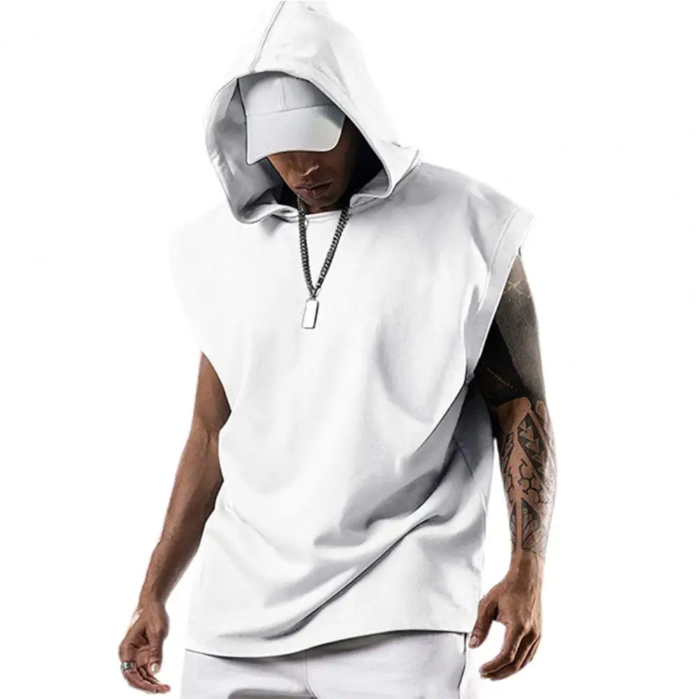 Summer Mens Sleeveless Hoodie T-Shirts Muscle Sweatshirt Cool Hoody Tops Gym Sport Slim Fitness Hooded Sportswer Tees Fashion