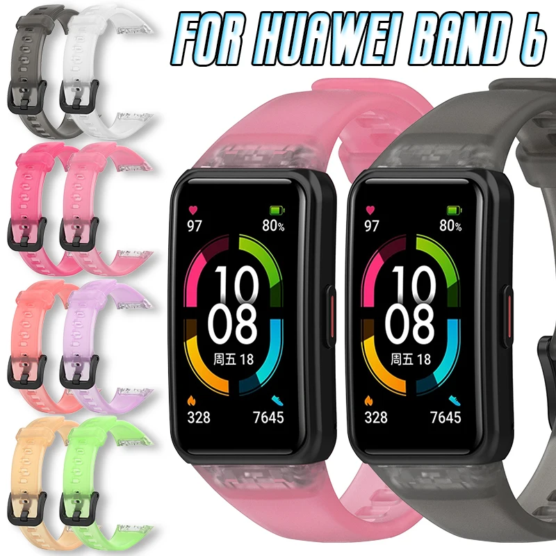 For Huawei Band 6 & Honor Band 6 Silicone Strap Smartwatch Replacement Transparent Glacier Style Sport Bracelet Accessories