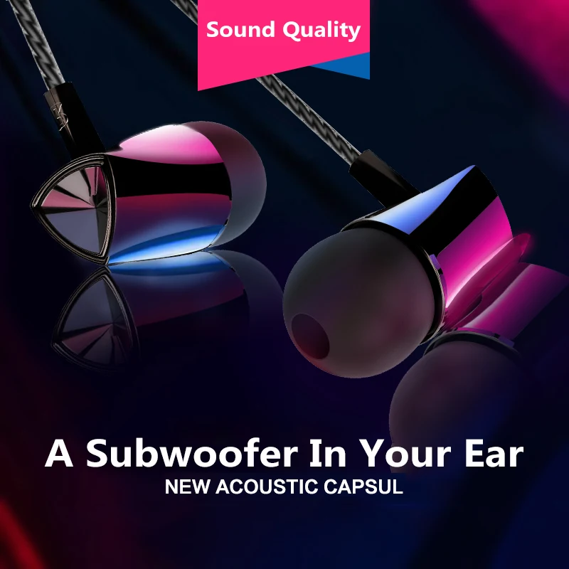 3.5mm Wired Subwoofer Headset In Ear Earphone Stereo Earbuds Headphone With MIC For Xiaomi Samsung Huawei SmartPhones Dropship