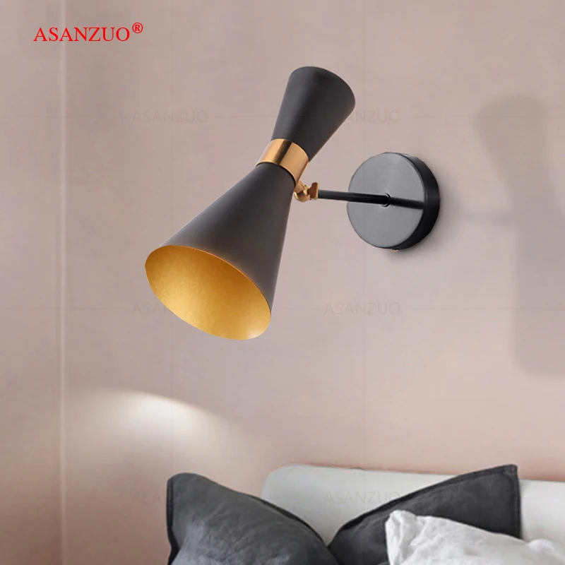 Nordic postmodern minimalist fashion designer black / white iron dining room bedroom wall lamp