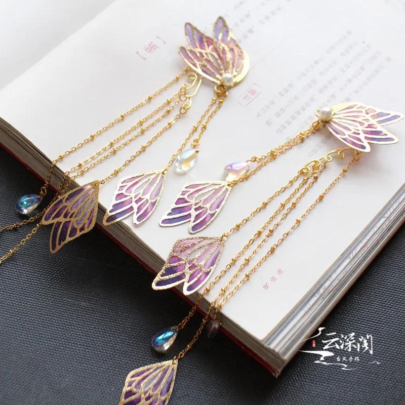 Gold enamel cloth art antique water dust tassel ears hang eardrop of hanfu deserve to act the role of the fairy