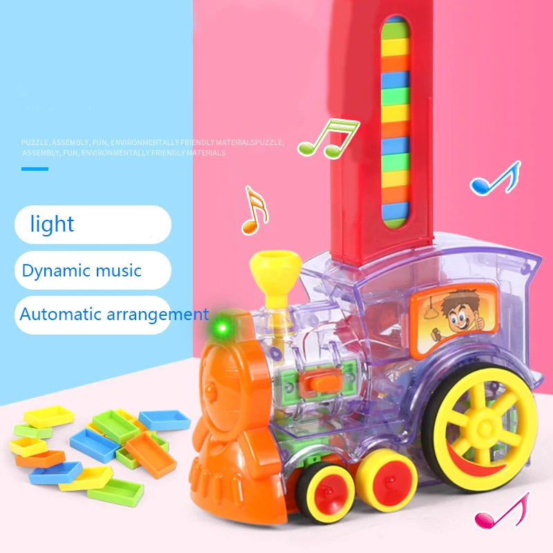 Domino Train Car Set Kids Sound Light Automatic Laying Dominoes Brick Colorful Blocks Game Gift Toys for Children Boys Girls