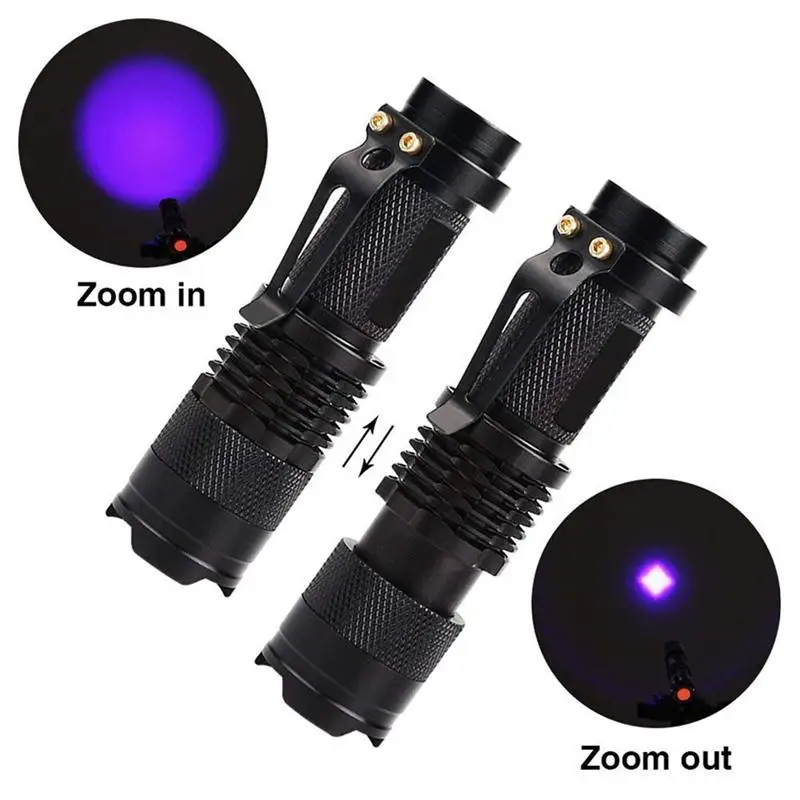 TopCom 365nm 395nm XPE UV Blacklight Scorpion UV Light Pet Urine Detector Zoom Ultraviolet Flashlight