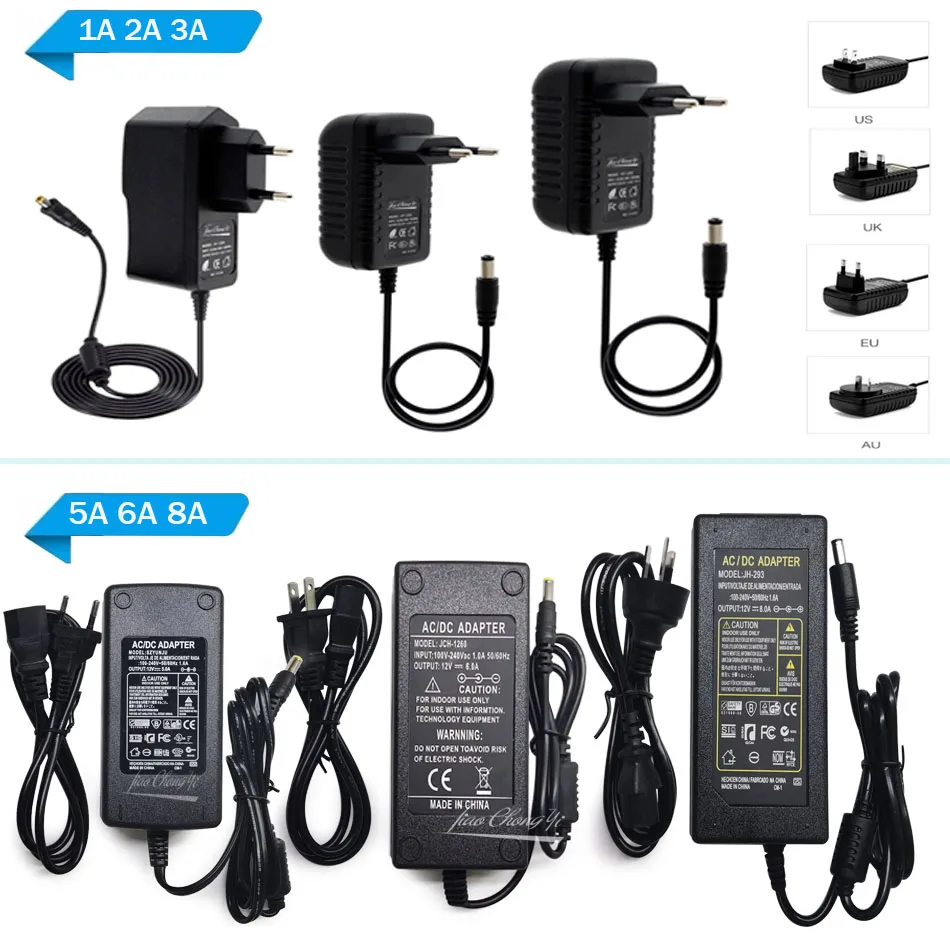 DC 5V 12V 24V lighting transformer AC 110V 220V switching power supply 1A 2A 3A 5A 6A 8A 10A LED power adapter for CCTV LED lamp