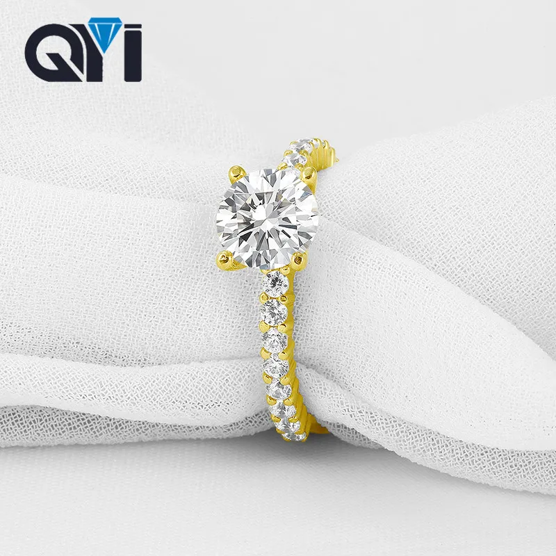 

QYI изготовление на заказ 14K ТВЕРДОЕ желтое золото кольцо 1,25 Ct Moissanite классическое свадебное кольцо круглое женское Подружка невесты подарки ювелирные изделия