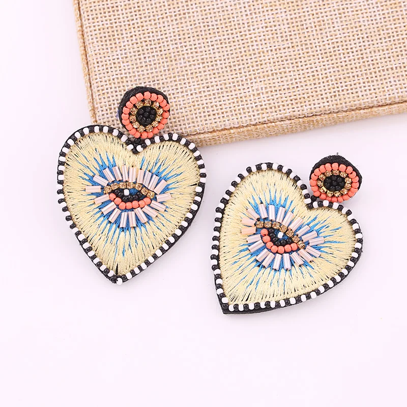 Sehuoran Bohemian Oorbellen Multicolor Heart Dangle Earrings For Women Trendy Beads Statement Earrings Wedding Fashion Jewelry