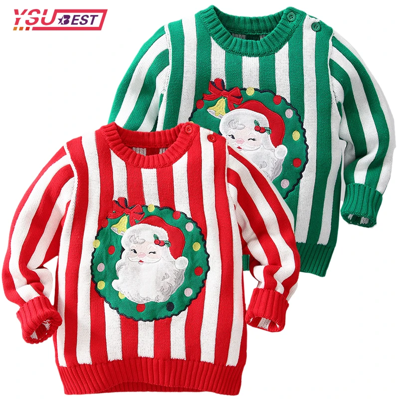 Christmas Santa Claus Boys Girls Sweater New Yea Children Clothing Baby Knitwear Pullover Kids Cartoon Print Warm Sweater Stripe