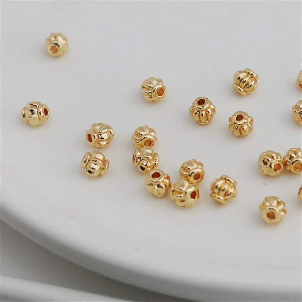 14K Gold Color Plated Lantern beads 4mm separate beads bracelet necklace jewelry DIY with beads jewelry loose beads