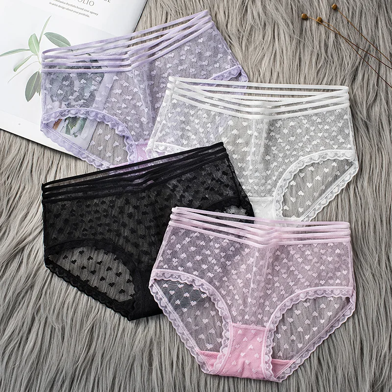 Transparent Panties for Women Underwear Sexy Lace Briefs Lingerie Breathable Hollow Out Briefs Female Panties Women 3pcs