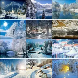 CHENISTORY DIY Frame Picture By Number Snow Landscape For Adults Oil Painting By Numbers Winter Scenery On Canvas Home Decor