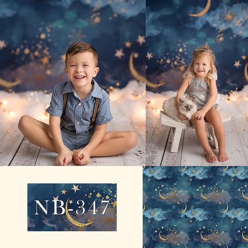 Photography Backgroun Gold Moon Stars Flash Newborn Backdrop Baby Shower Children Birthday Party Backdrops Photo Studio