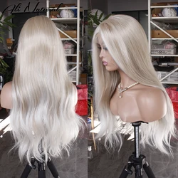 Kanekalong High Heat Fiber Synthetic Lace Wig Ombre Highlight Futura Lace Front Wig White Blonde Color Wavy