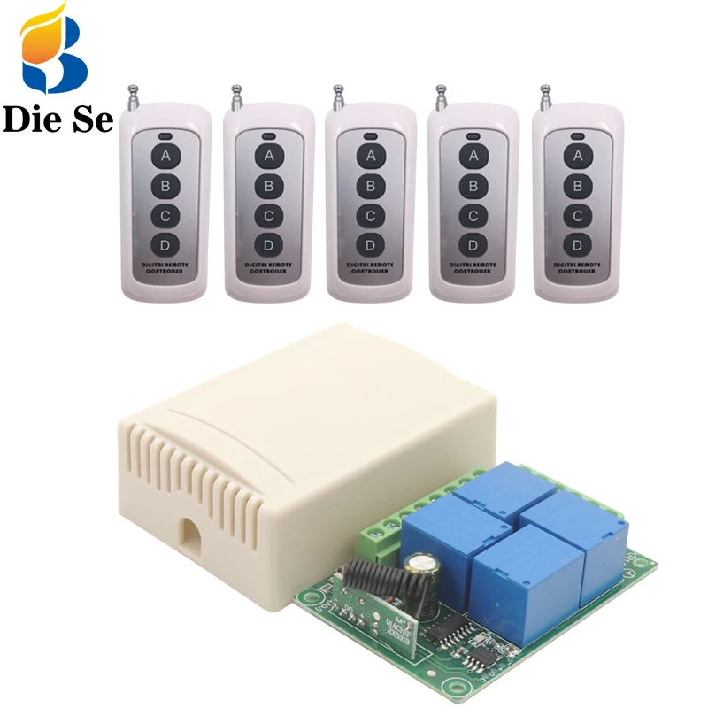 433 MHz rf 500m Remote Control Switch DC 12V 10A 4CH Relay Receiver for universal garage/Curtain/LED/Fanner/Signal transmission