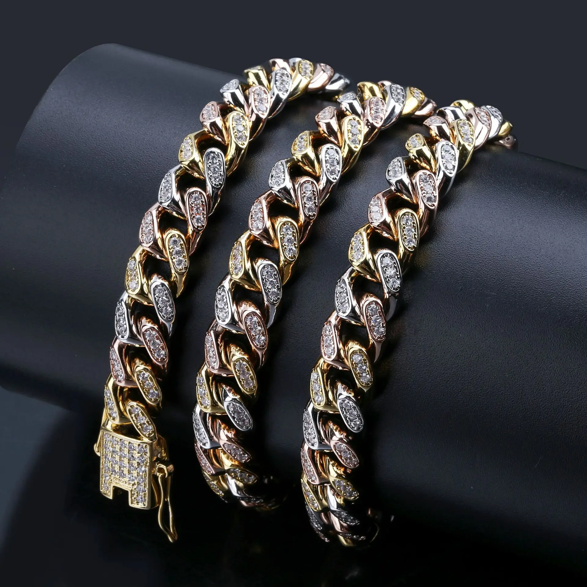 10mm Hip Hop AAA CZ Stone Paved Bling Iced Out Multicolor Cuban Curb Miami link Chain Necklaces for Men Rapper Jewelry