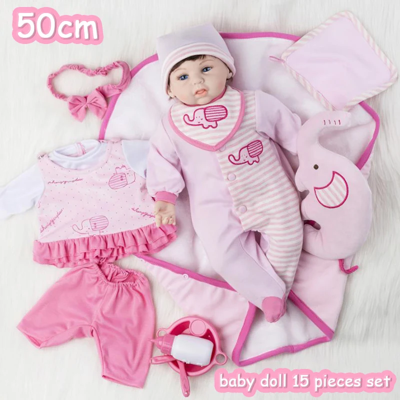 50cm Reborn Dolls Sweet Face Lifelike Newborn Baby Dolls Girls with 2 Set of Clothes, Plush Toy and Pacifier Bonecas Reborn