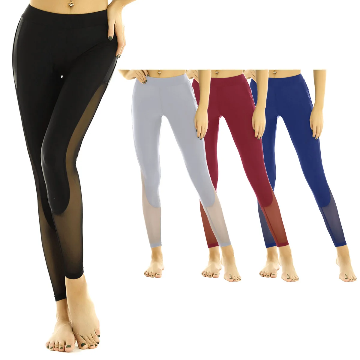 Frauen Erwachsene Dance Tragen Hohe Taille Mesh Gespleißt Seitlichem Stretchy Yoga Leggings Dünne Gym Workout Sport Ballett Dance Hosen