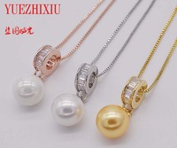 Elegant sweet round shell  mother of shell Pearl Natural Zircon Pendant Necklace classic charmin gorgeous jewelry