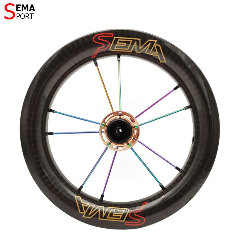 Carbon wheels SEMA P5 12 inch for kids balance bike/push bike with SKF 6802 ceramic bearing and titanium spoke best quality