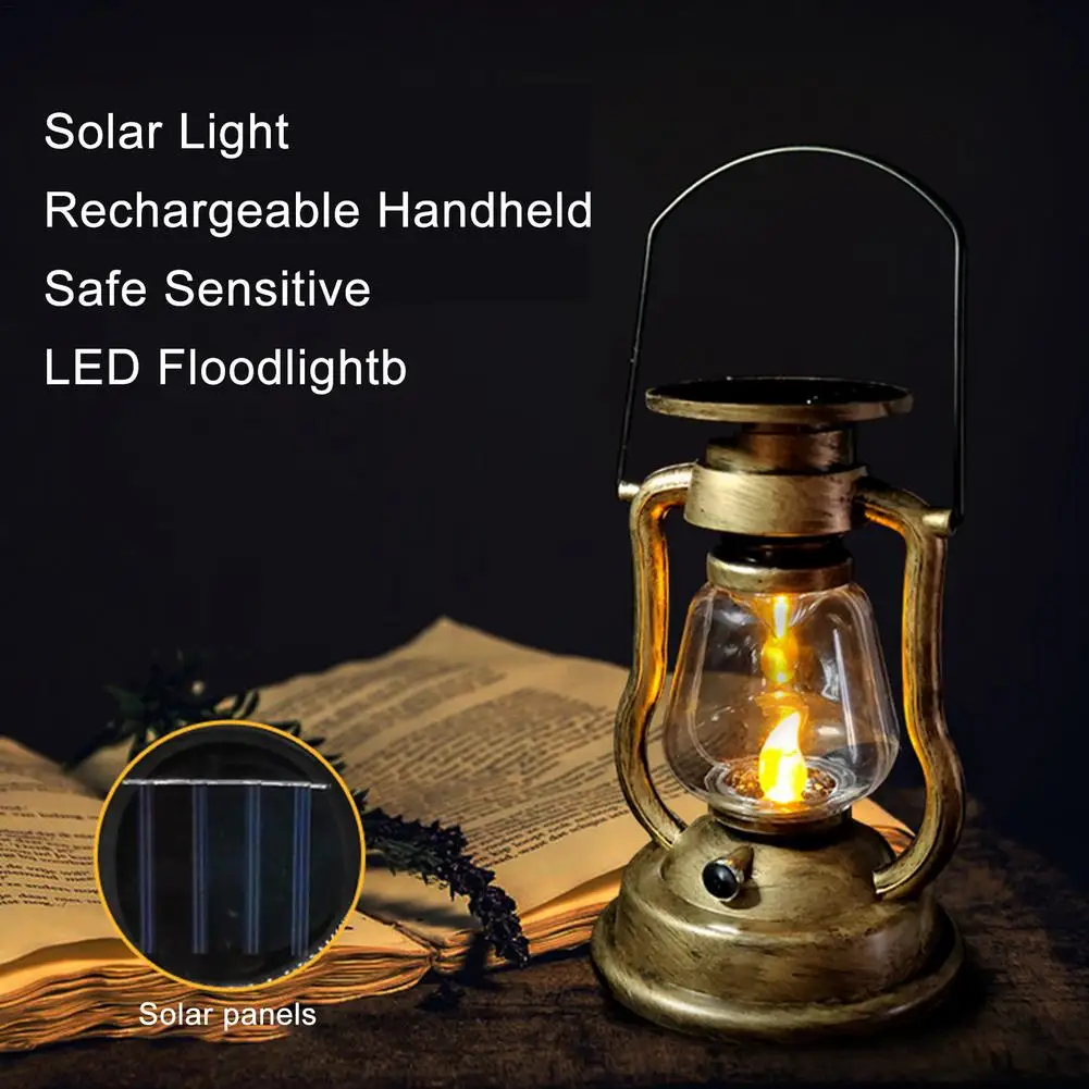 Solar Light Rechargeable Handheld Safe Sensitive LED Floodlight Retro Warm Color Lamp Suspended Storm Light