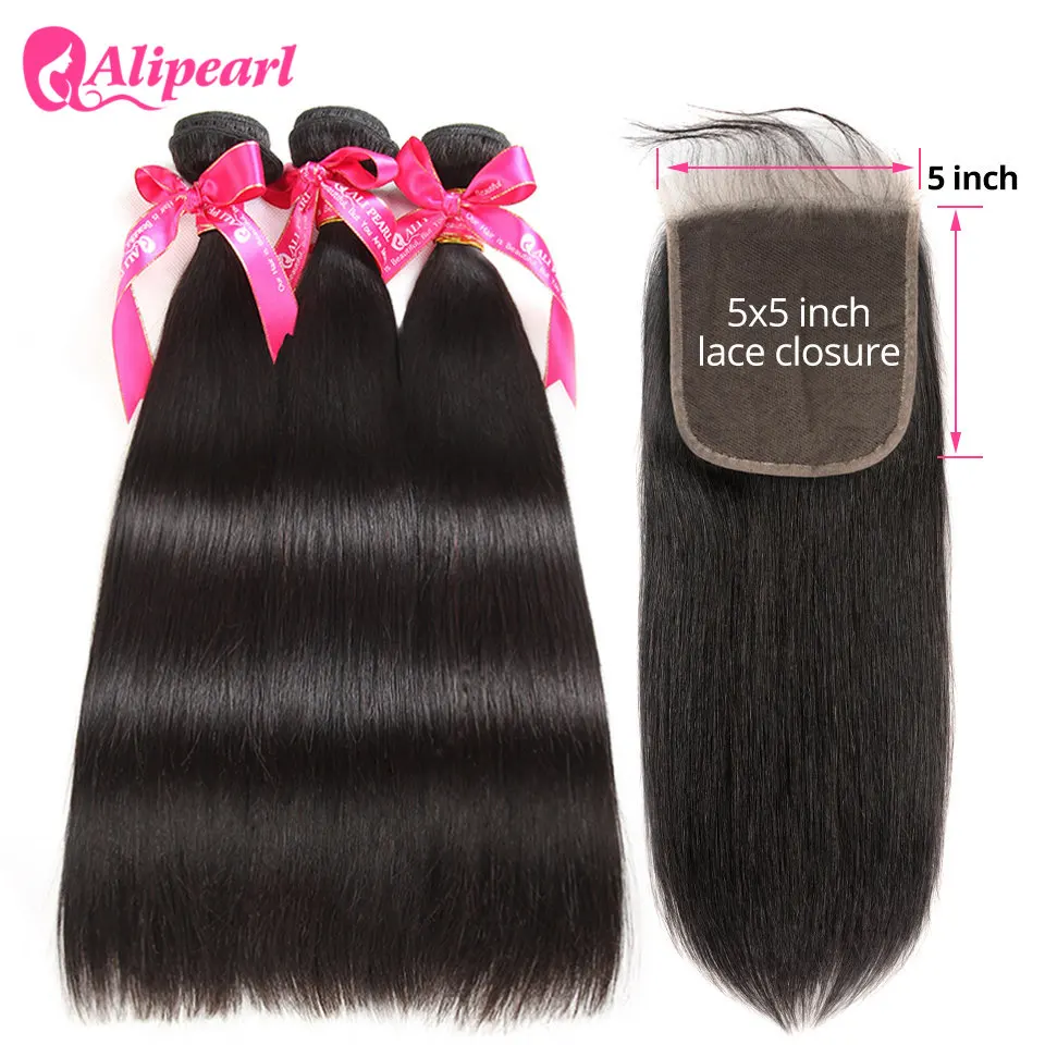 

AliPearl Hair Straight 3 Bundles With 5x5 Closure Transparent Lace Closure Bundles With Closure Brazilian Human Hair