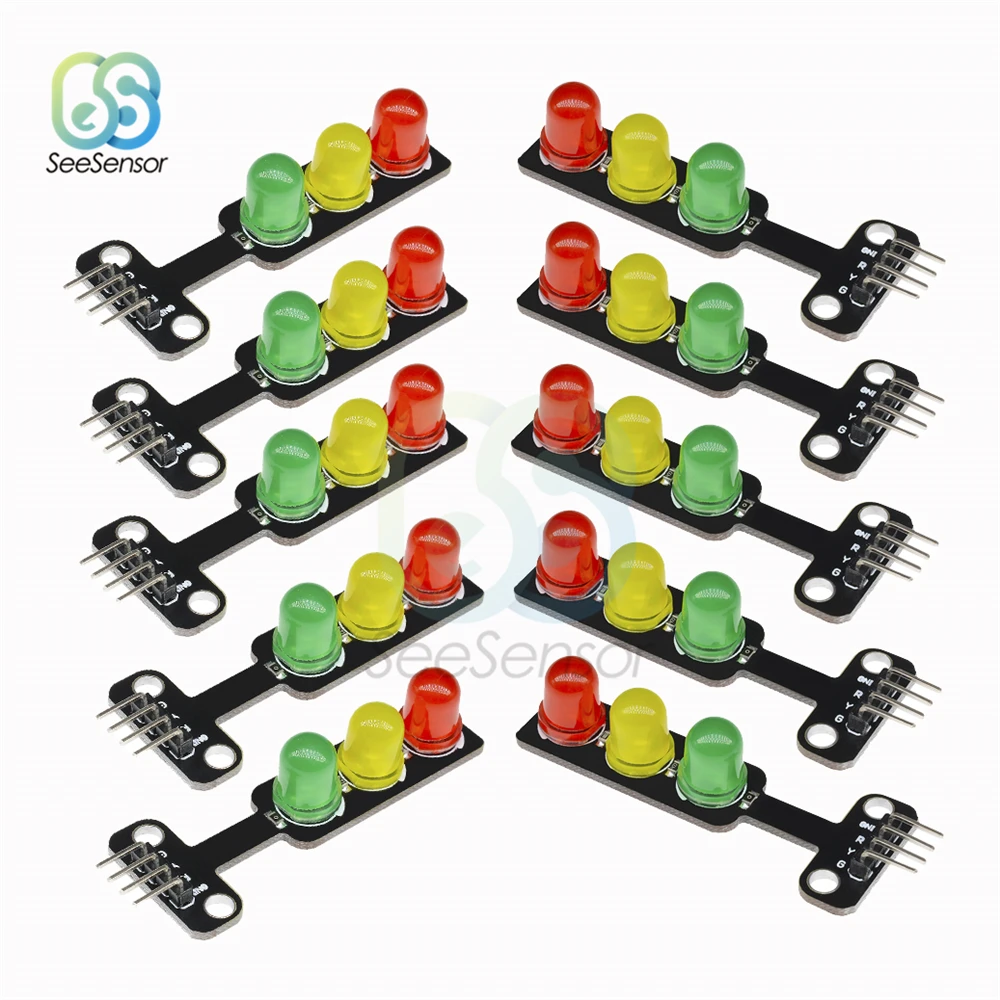 10pcs Mini 5V Traffic Light LED Display Module for Arduino Red Yellow Green 5mm LED RGB Traffic Light