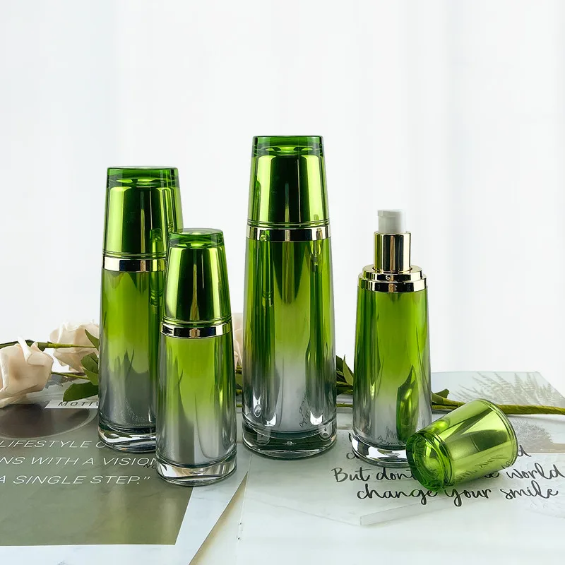 30ml 50ml 80ml 120ml Empty Elegant Lotion Pump Bottle,Green Emulsion Spray Bottle,15g 30g 50g Acrylic Cosmetic Cream Jar