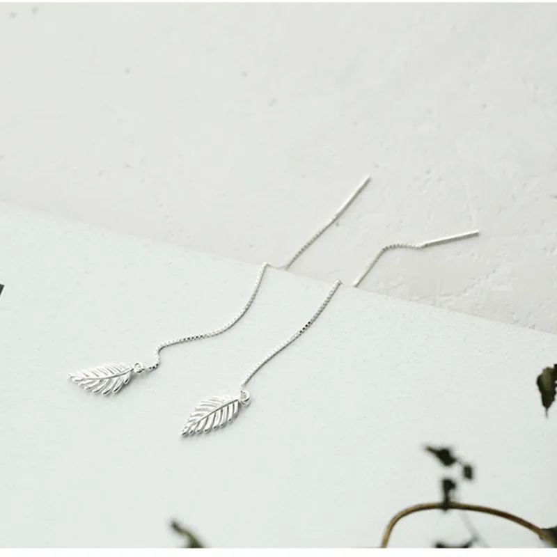 Silver Simple Leaf Tassel Earrings Temperament Long Pendant Tremella Line Small Fresh Leaf Earrings 2021 Party Jewelry Earrings