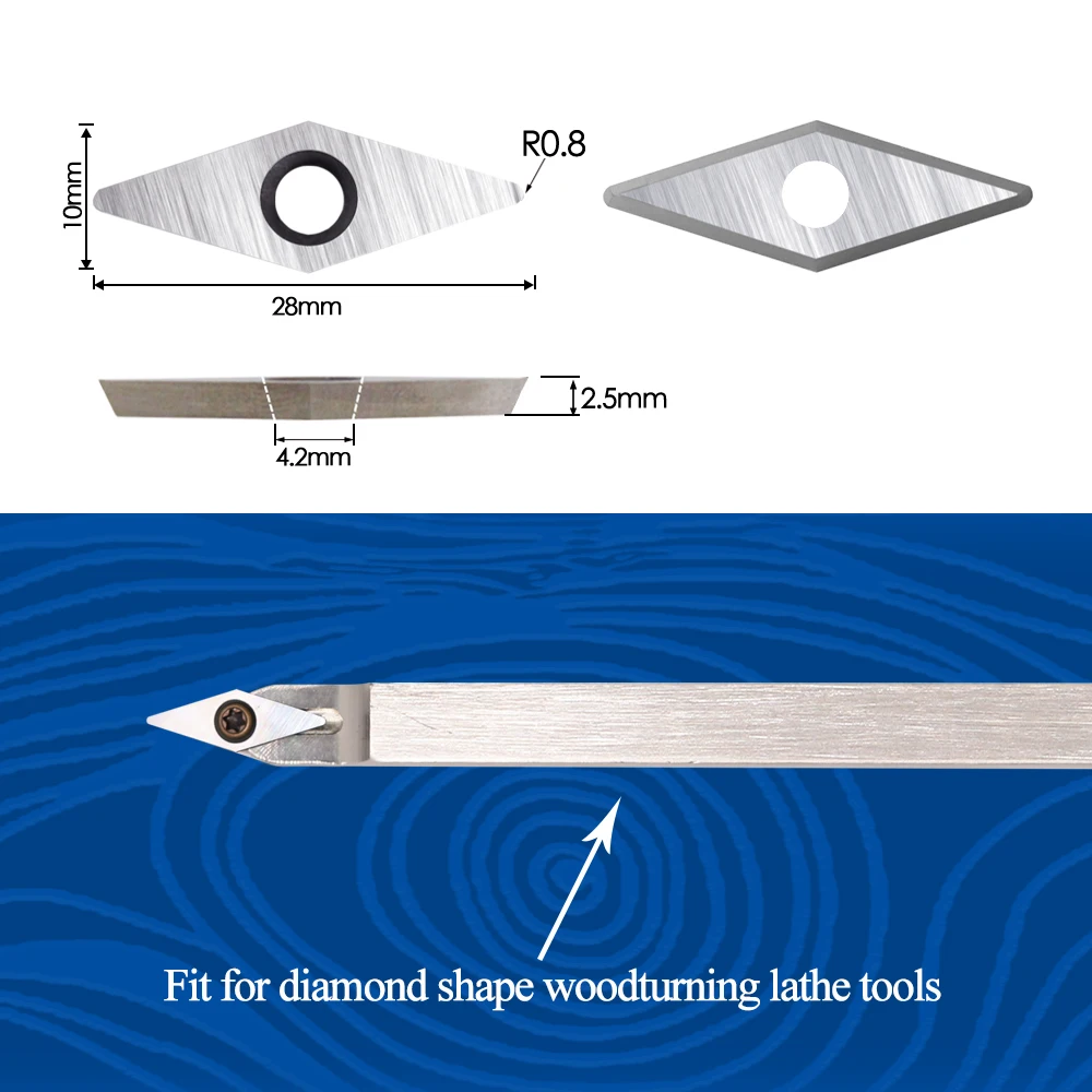 Ci4 Diamond Carbide Replacement Cutter Inserts Knives with Radius Point fit for DIY Wood Turning Detailer or Machine Tool 10pcs