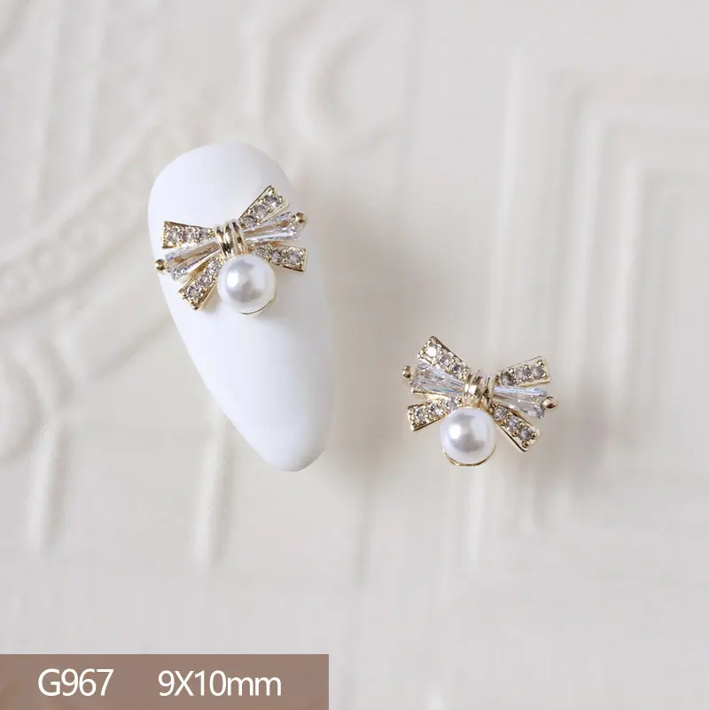 10 ชิ้น/ล็อต G967 Luxury Bow Rose 3D เล็บ Art Zircon เพิร์ลโลหะเล็บอุปกรณ์เสริมเล็บ DIY ตกแต่งเล็บ Charms