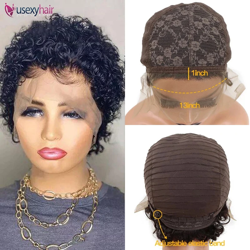 Short Pixie Cut Curly Bob Lace Human Hair Wigs Brazilian Remy 8 Inch Human Hair Wig PrePlucked With Baby Hair image 6
