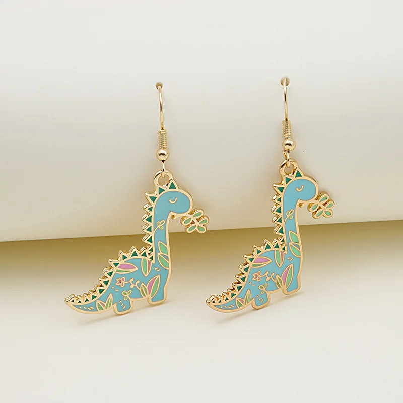 Yungqi Colorful Cartoon Pendant Earrings Animal Dinosaur Drop Earrings for Girls Women Children Birthday Gift Lovely Jewelry