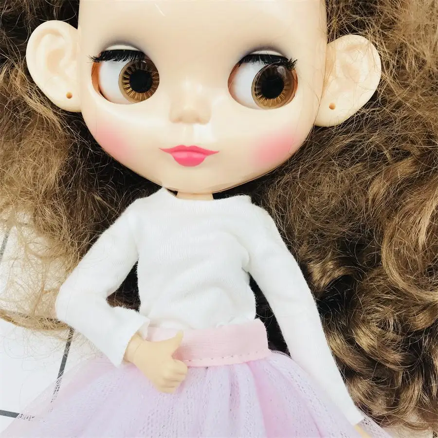Handmade Pure Color Long Sleeve T-Shirt Black/White/Pink/Red/Blue/Gray/Violet Casual Shirt for Blyth Licca 1/6 Dolls Clothes