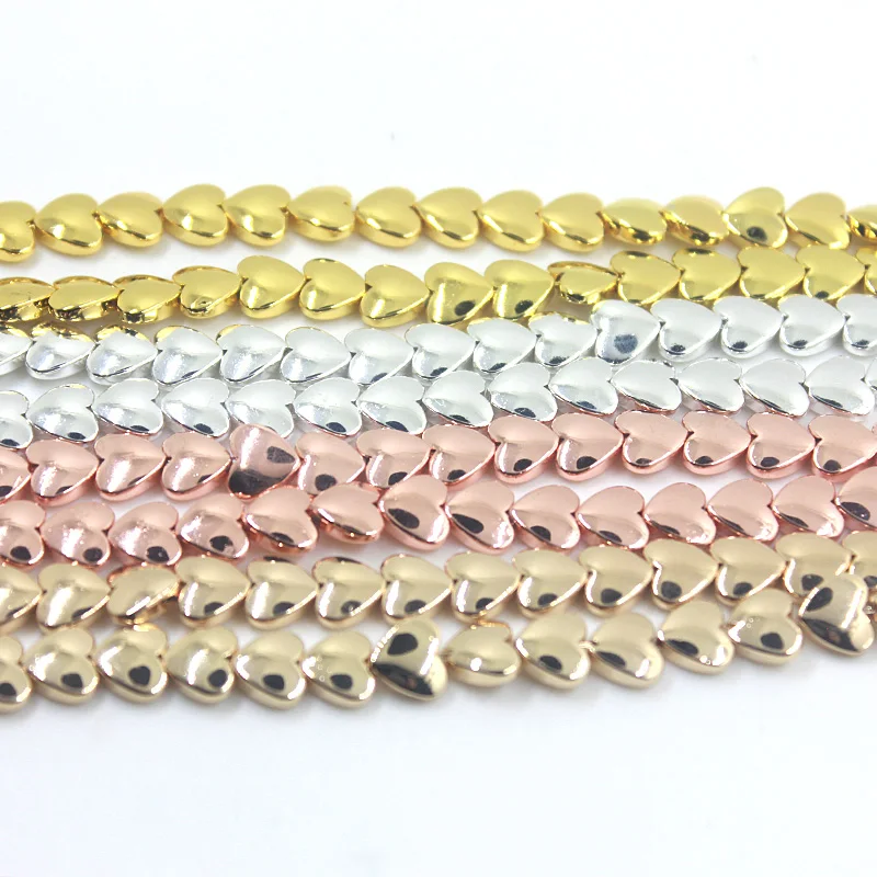 8mm12mm Color-coated Rose Gold Silver Color Hematite Love Heart Shape Loose Spacer Beads for Jewelry Making Bracelet CPHB1040